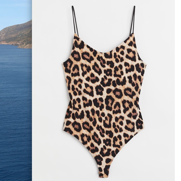 H&M Ribbed Leopard Cheetah Print Body thong One Piece S - Picture 1 of 6